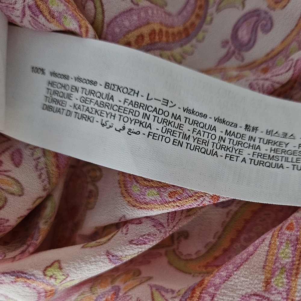 NWOT ZARA Orange & Pink Paisley Silky Button Down Blouse | SZ M - Picture 10 of 12